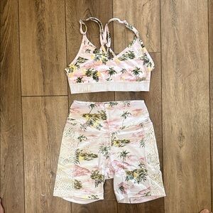 PINK Victoria's Secret Palm Print Athletic Shorts and Bra Set